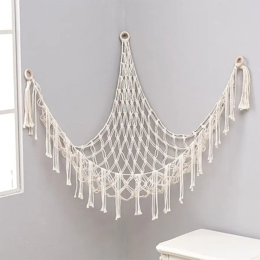 Plush Toy Net, Handwoven Rope Wall-Mounted Triangle Storage Basket, Hanging Basket, Wicker Basket for Living Room Bedroom Dormitory Home Organizer, Baskets for Organizing, Hangable, House Organizers, Maximize Space