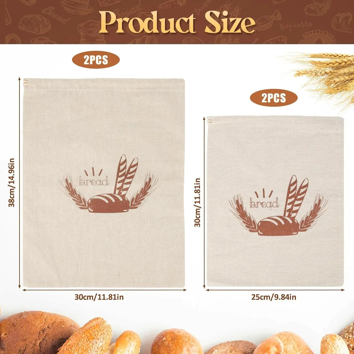 4Pcs Linen Bread Bags With Drawstring,Reusable Homemade Bread Container,Pastry Pouches, Food Pouch For Bread Baguette Fruit Vegetables,Hand Tools Kits,Springtok
