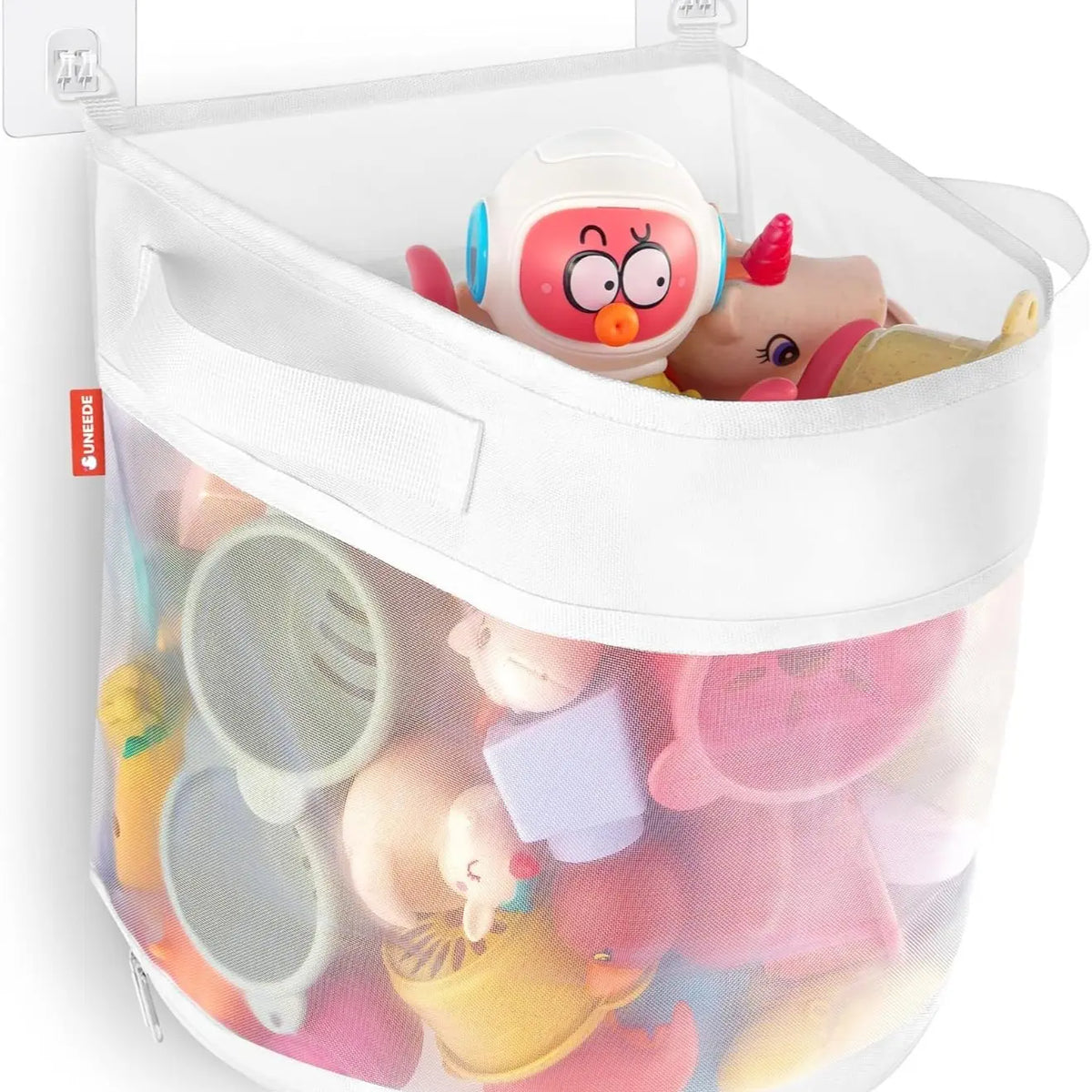 UNEEDE Mesh Bath Toy Organizer - 4 Gal Fine Mesh Basket Home Organizers, Quick-Access Quick-Dry Bathtub Holder for Babies, Shower Caddy