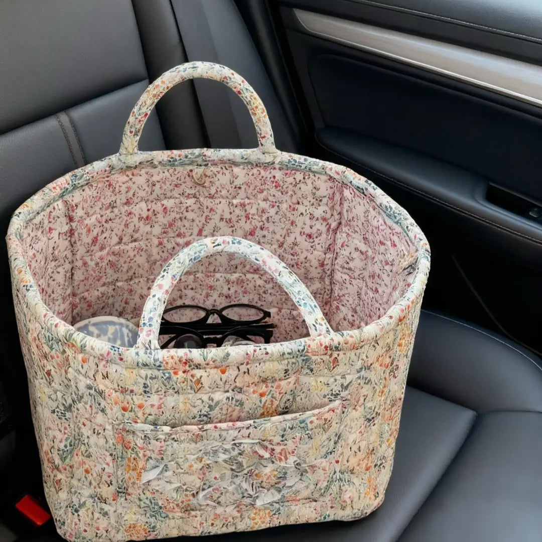Washable Foldable Fabric Storage Bag, Book Organizer Floral Pattern Basket, Office Supplies Holder, Home Decor Bin for Entryway Bedroom Living Room, Decorative Storage Basket
