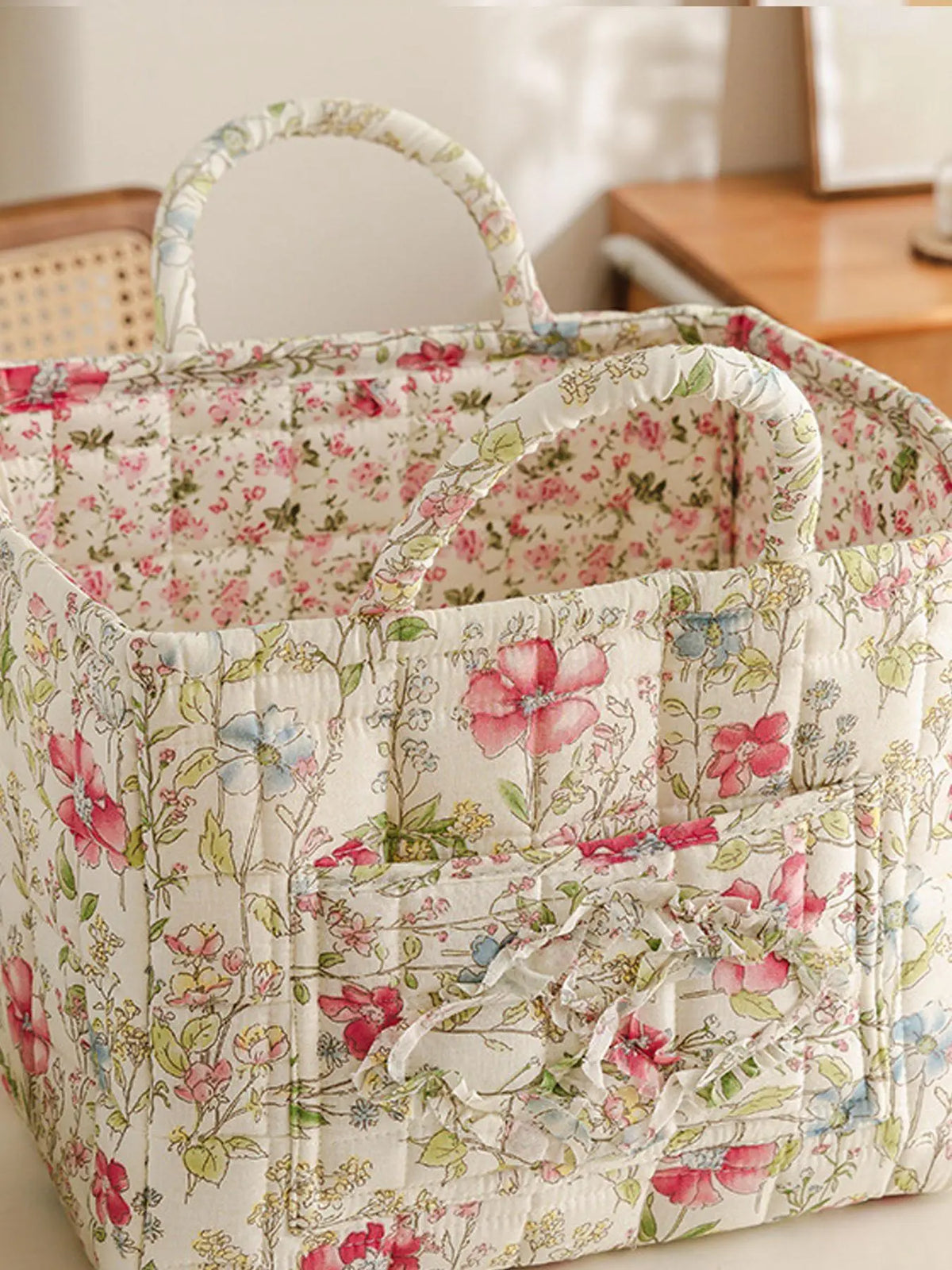 Floral Pattern Flower Fabric Storage Tote Basket, Portable Underwear Organizer, Organizing Baskets, Home Organization for Kitchen Bathroom Bedroom Living Room Office, Decorative Storage Basket