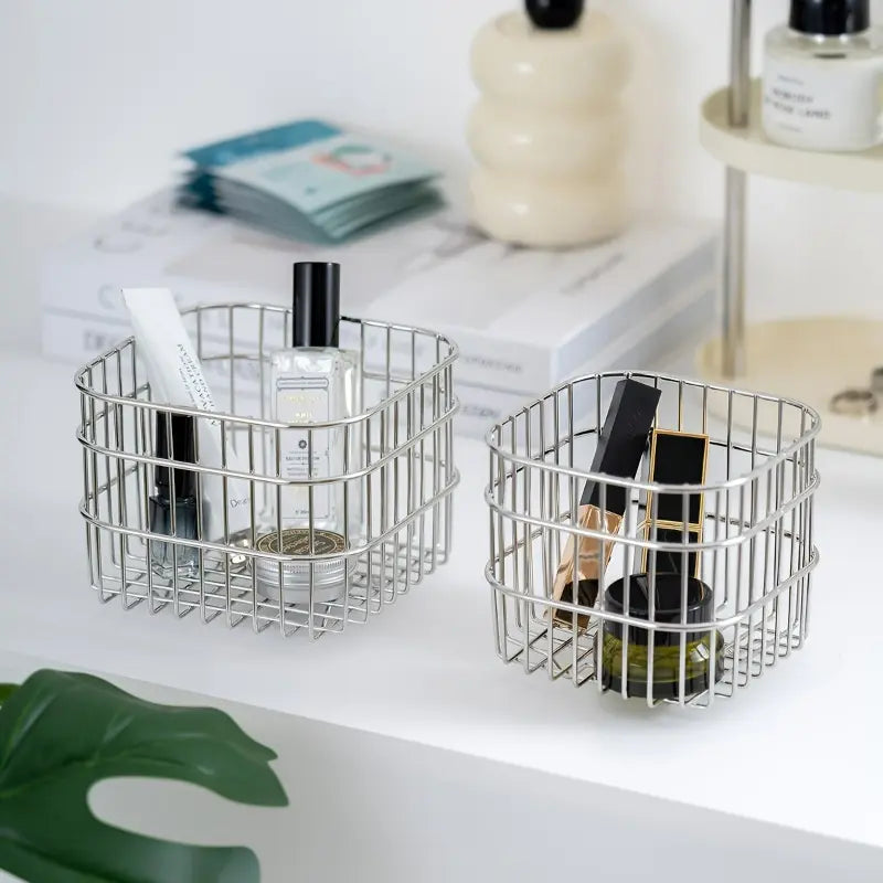 1/2pcs Contemporary Open-Weave Storage Basket - Multi-Purpose Organizer for Bathroom, Kitchen, Desk - Resistant, Sleek Design, Sturdy Construction, Bathroom Organizers And Storage, Home Organization, Organizer, Shelf Baskets