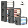 UNIQDESIGN Thick Cloth Collapsible Clothing Organiser Bag Set (6-Pack, Grey) - Reusable PVC Multipurpose Storage Bags with Handles, Space Saving for Bedroom Wardrobe Clothes, Blankets, Window