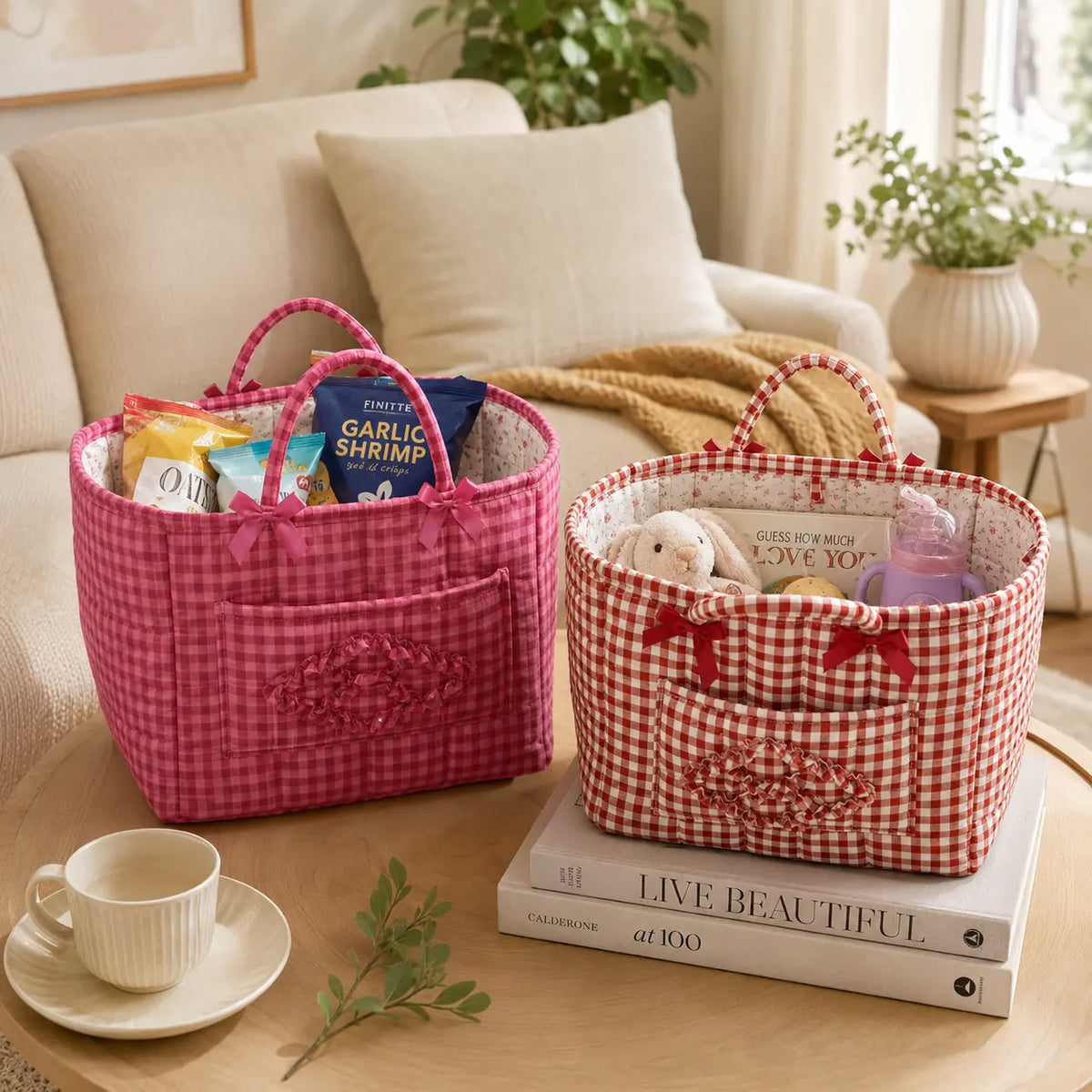 car Storage Basket, floral Fabric quilted basket for Clothes Toys & Blankets Car Trunk Organizer Backseat Storage Machine Washable Large Capacity Woven Design room clutter organization daily use item summervibes large capacity clothes