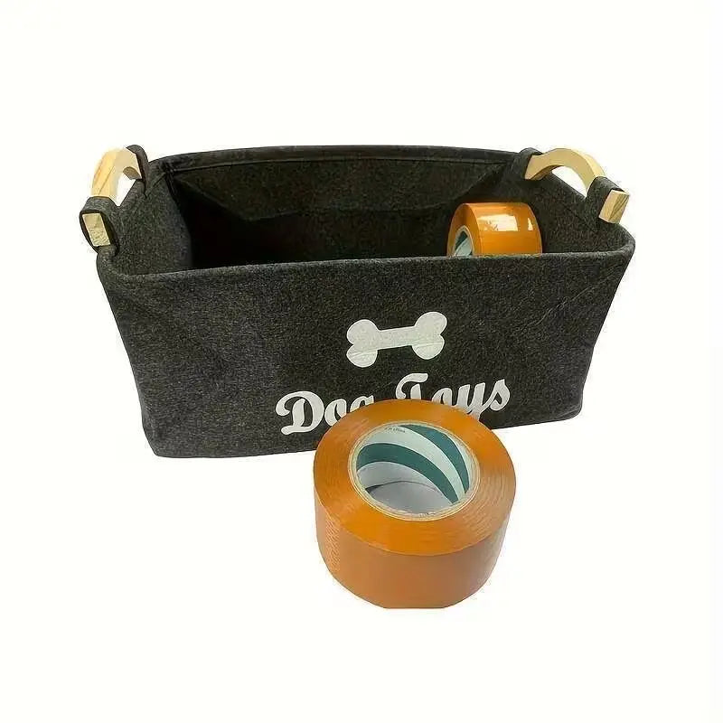 Fukuchong Pet Toy Storage Basket with Handle, No Battery Required, Convenient Dog Toy Organizer, Durable Adhesive Material