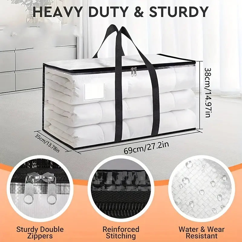 8-Piece Large Heavy-Duty Storage Bags, Transparent Lidded Boxes with Reinforced Handles, Durable Zipper Pouches for Clothes, Dorms, University Supplies