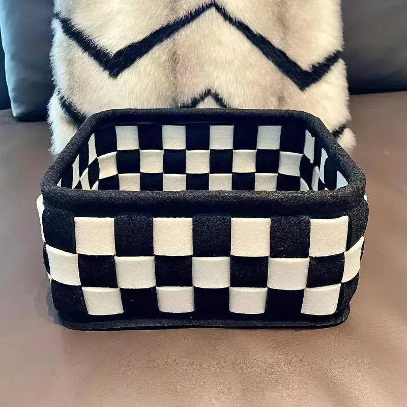 1pc and Checkered Storage Basket, Multipurpose Basket, Home Organizers, Organizing Baskets, Storage For Organizing, Perfect for Desktop and Drawer Organization, Ideal for Cosmetics Snacks and Keys Storage, Room Organizers