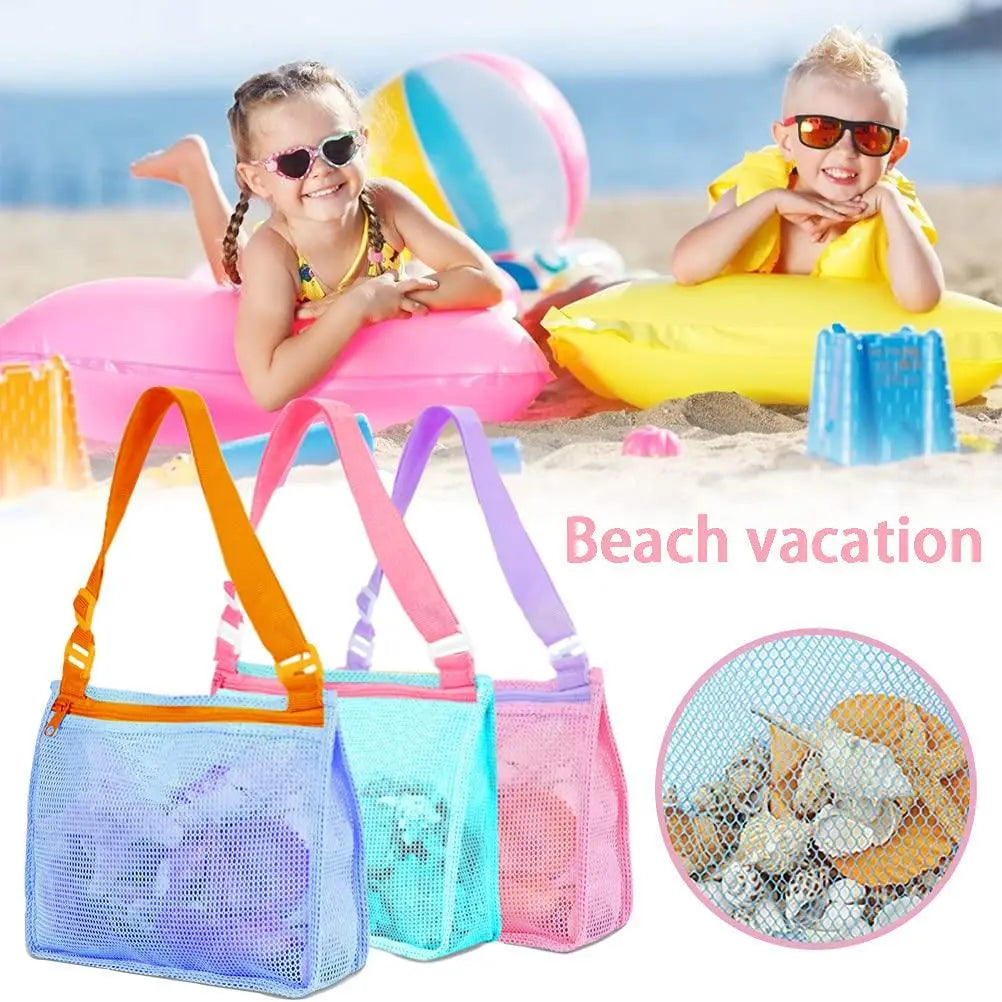 Beach Mesh Bag for Sand Toys and Seashells, Large Capacity Lightweight BPA Free Tote Bag Organiser for Children Beach Activities Adventure, Ideal Shell Storage Net Bag Organizer