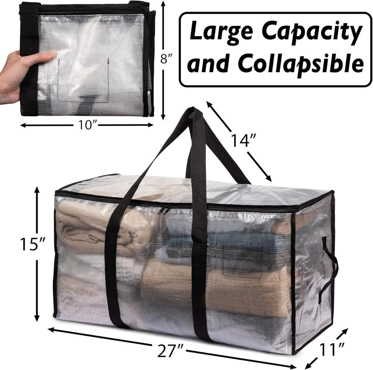 6-Pack Oversized Moving Bags with Reinforced Handles, Heavy-Duty Storage Tote for Clothes, Moving Supplies (Clear, 6-Pack),sohochic