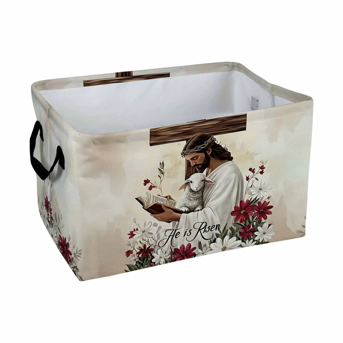 Jesus Lamb Floral Cross Storage Baskets Storage Boxes Home Decor Storage Clothes Organization Holiday Gifts， Laundry Hamper， Car Storage Basket Camping Picnic， Shelf Baskets， Organizer For Books， Laundry Baskets