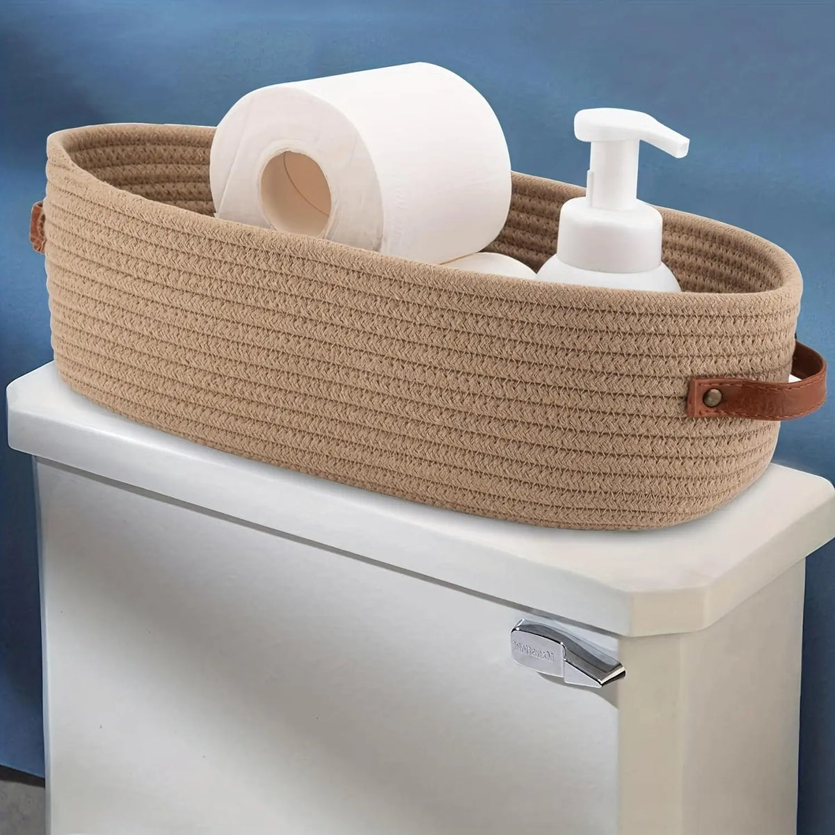 Woven Storage Basket, Multifunctional Bathroom Storage Basket with Handle, Bathroom Organizer for Toilet Paper, Towel, Soap, Shampoo, Toiletries Basket, Baskets for Organizing