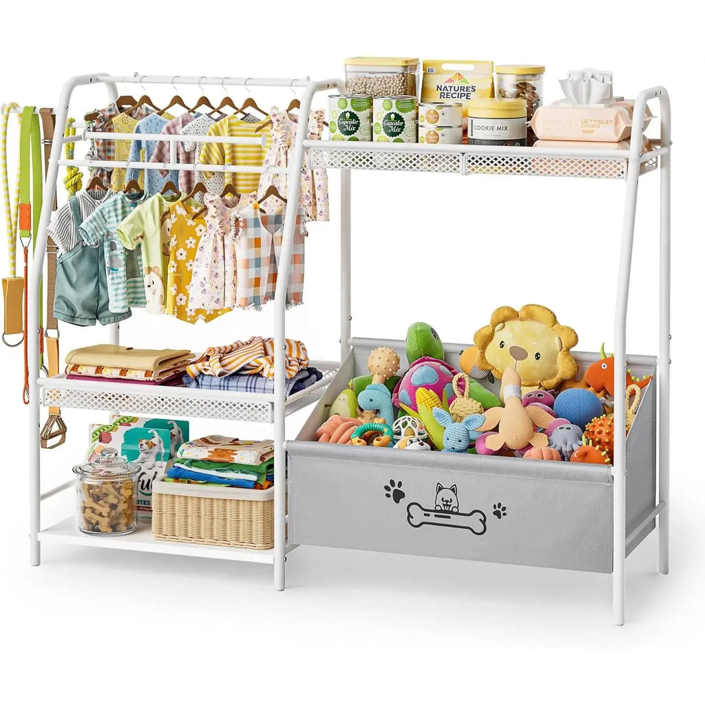 Large Modern Metal-Oxford Fabric Storage Basket with Iron Frame, 50cm Trapezoid Organizer Box with Leash Hooks, Toy Storage Holder for Pet Lovers, Wide Slant Living Room Home Organizer Essential