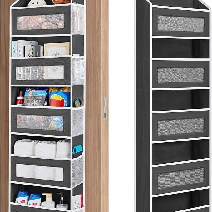 Heavy Duty 6-Tier Over-The-Door Organizer, Grey Single-Pack with Mesh Pocket View (Mesh Finds Fast), Anti-Tilt Quick Hang Setup, 48lbs Capacity Space Boost for Bathroom, Kitchen