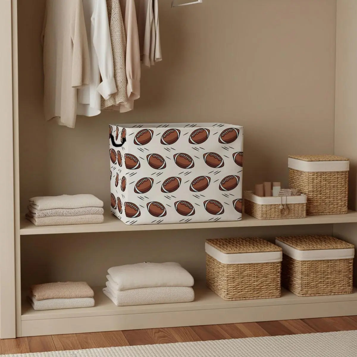 American Football Pattern Storage Baskets Storage Boxes Home Decor Storage Clothes Organization And Storage Home Decor Storage Holiday Gifts，Organizer For Toys， Books， Laundry Baskets