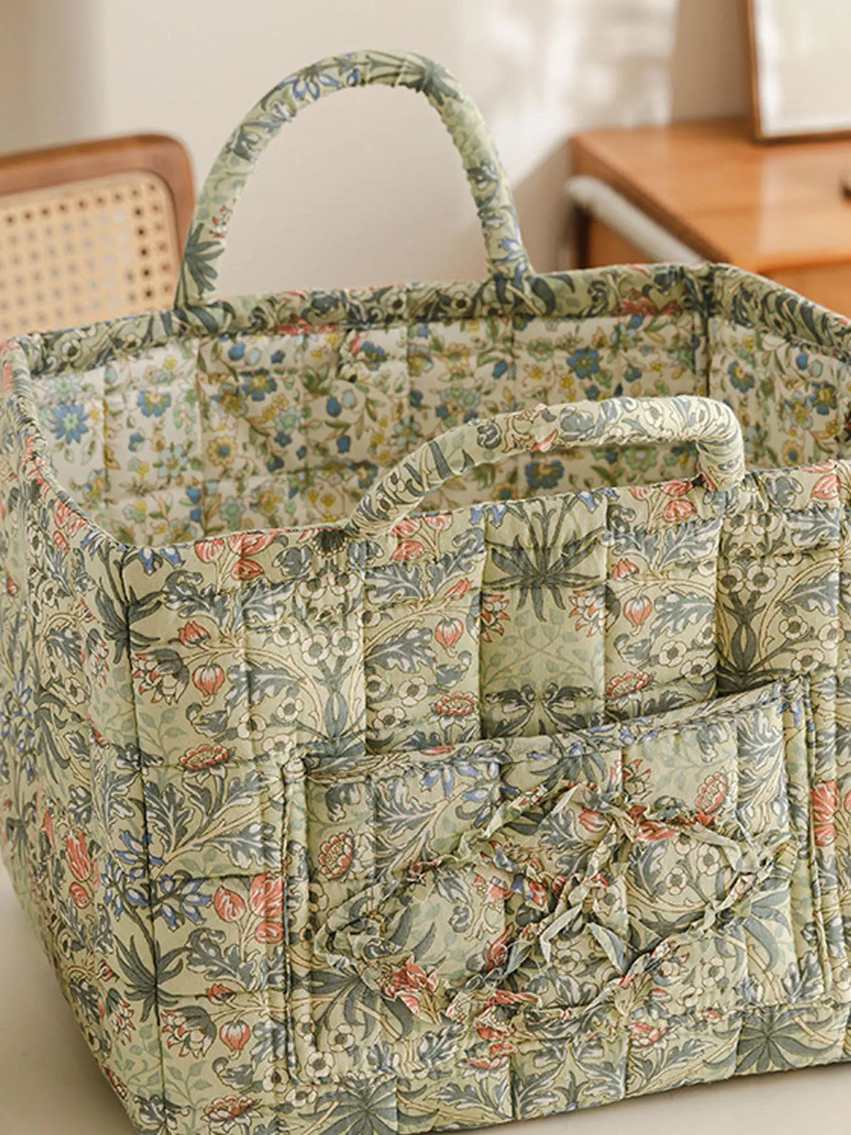 Floral Pattern Flower Fabric Storage Tote Basket, Portable Underwear Organizer, Organizing Baskets, Home Organization for Kitchen Bathroom Bedroom Living Room Office, Decorative Storage Basket