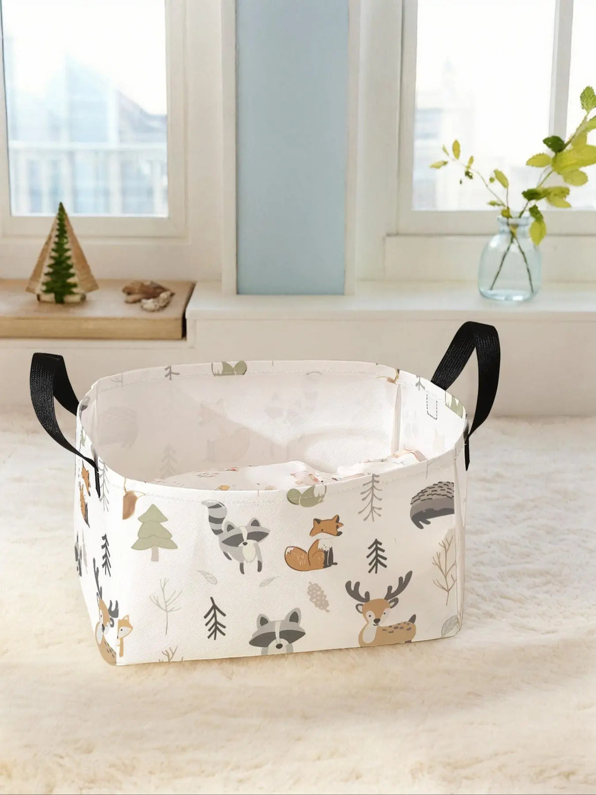 Cartoon Animal Print Open Storage Box, Multi-functional Storage Basket with Handle, Foldable Clothing Storage Basket, Clothes Organizer for Living Room, Bathroom, Kitchen