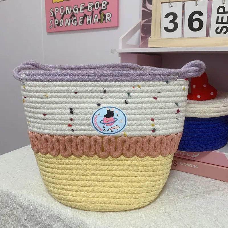 Cotton Fabric Home Storage Baskets - Multi-Size, Cute Design, Foldable, Handle-Equipped Household Organizers, Cappuccino (22*12), Pink & White Dopamine (22*19), Space-Saving Home Supplies