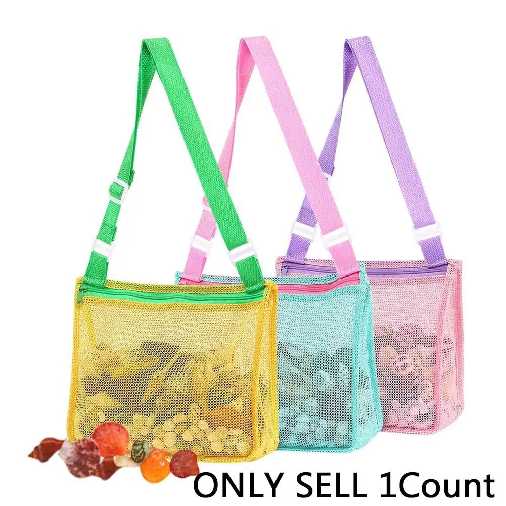 Beach Mesh Bag for Sand Toys and Seashells, Large Capacity Lightweight BPA Free Tote Bag Organiser for Children Beach Activities Adventure, Ideal Shell Storage Net Bag Organizer