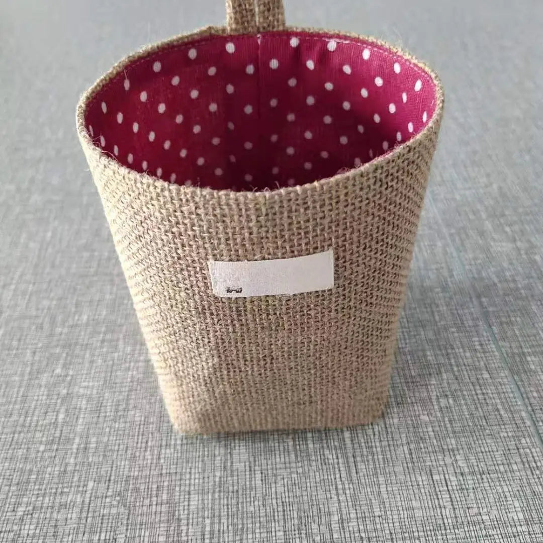 2 Pack Natural Jute Linen Hanging Storage Baskets, Wall Mount Small Hanging Organizer Pouches, Multifunctional Rustic Fabric Hanging Storage Bags for Bathroom, Bedroom, Door, Closet & Desk Small Sundries Organizing