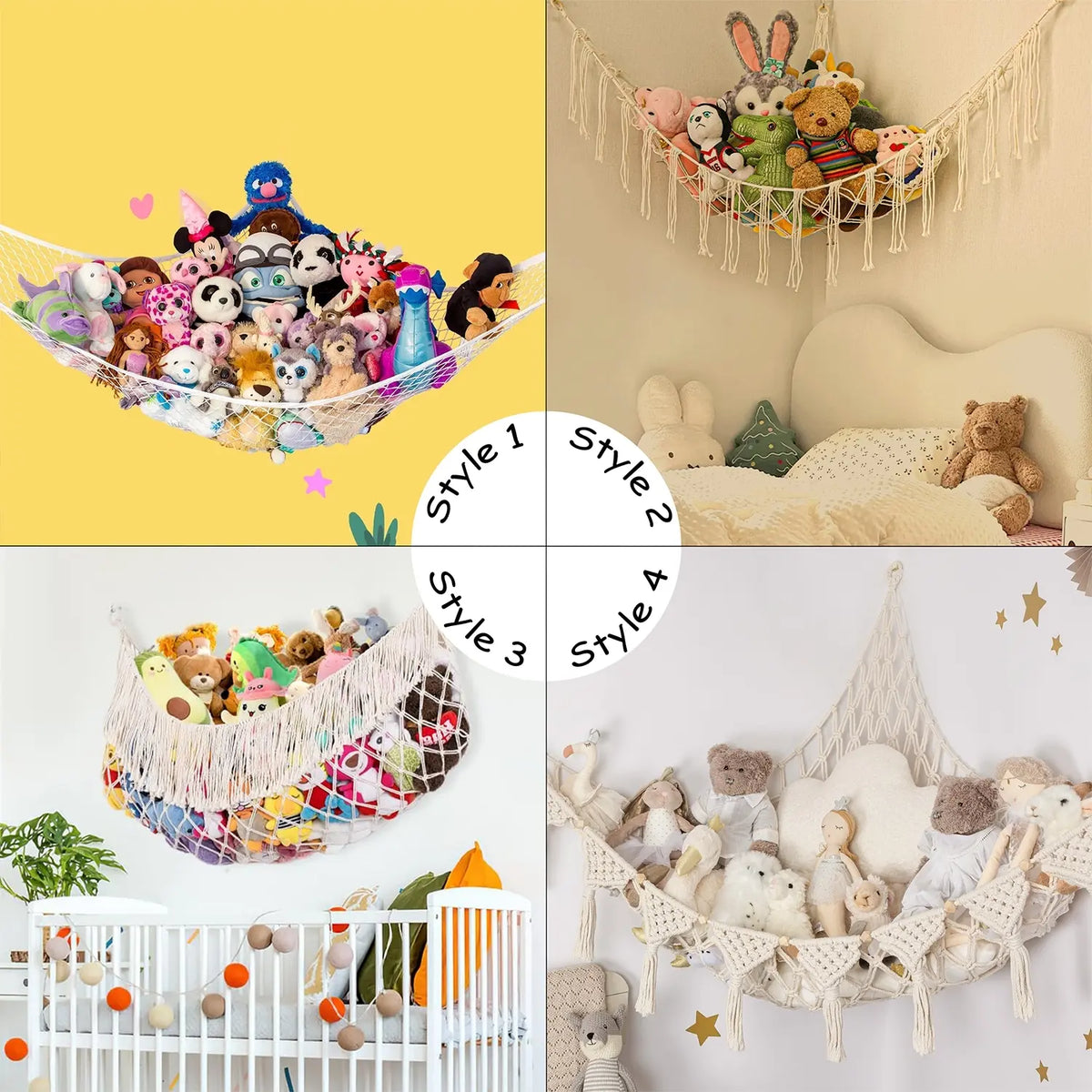 Boho Style Woven Toy Hammock, 1 Count Creative Plush Toy Storage Net, Teddy Bear Storage Organizer, Toy Hanging Bed for Bedroom Decor, Shelves, Decorative Storage Organizers