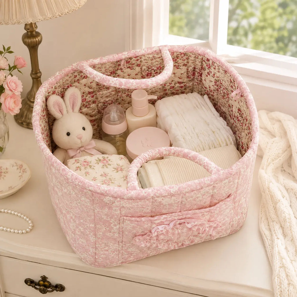 car Storage Basket, floral Fabric quilted basket for Clothes Toys & Blankets Car Trunk Organizer Backseat Storage Machine Washable Large Capacity Woven Design room clutter organization daily use item summervibes large capacity clothes
