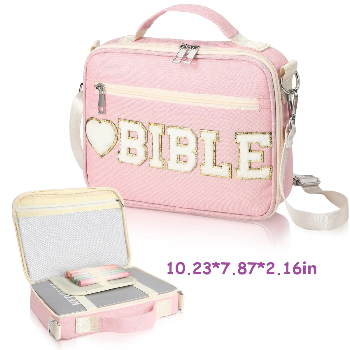 Gejoy Bible Cover Case for Women, Christian Bible Bag with Shoulder Strap Canvas Tote Bag Carrying Bag Gift for Teenagers Girl Student, Bible Study Supplies, Church Bible Case